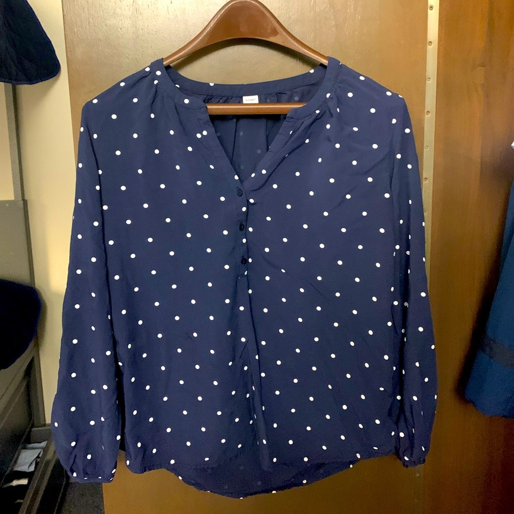 Royal Blue Polka Dot Long-Sleeve Blouse
